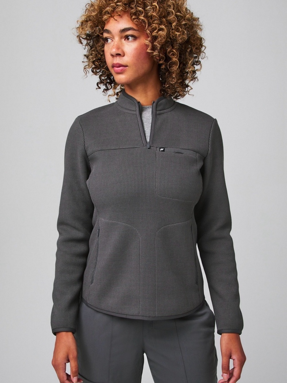 Fabletics Waffle Quarter Zip Pullover Gray XL | Like New
